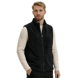 Gilet en fausse fourrure noire pour homme, fermeture éclair, col montant, sans manches, veste ODM imperméable, gilet chaud d'automne - Product Image 2