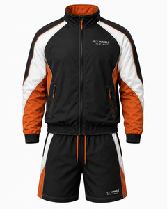 Conjunto Deportivo Informal para Hombre FLY HUMBLE SPORTS, Color Negro y Rojo, Transpirable, de Secado Rápido, Tejido de Felpa, 100% Seda, para Verano - Product Image 4