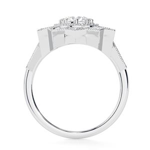 Anillo de Compromiso con Halo de Moissanita de Corte Redondo, Estilo Floral y Bonito para Mujer, Marca RITZIN - Product Image 4