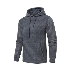 Sweat-shirt à capuche en tricot gaufré gris foncé pour homme, coupe classique, décontracté, manches longues, pull d'automne - Product Image 2