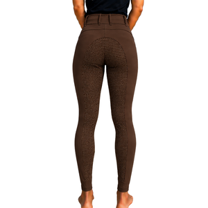 <b>Women</b> Chocolate <b>Brown</b> High Waist Equestrian Horse Riding <b>Leggings</b> Stretch Breeches Textured Fabric Front Pocket Design - Product Image 2