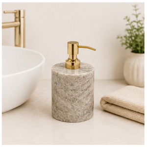 Distributeur de savon en marbre naturel de style moderne avec pompe en métal doré, flacon de lotion rechargeable en pierre pour la décoration de salle de bain moderne - Product Image 6