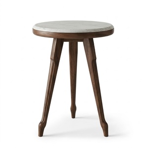 European Style Round Side Table with Marble Top and Wooden Legs for Living Room Home Office Furniture - Product Image 5