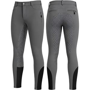 Pantalon d'équitation professionnel à grip intégral, taille haute, fermeture éclair, en coton, coupe ajustée, poches latérales, protection dorsale pour - Product Image 1
