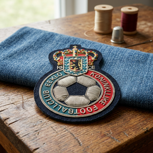 Custom Embroidered Circular <b>Sew</b>-On Fabric Badge With Football Club Crest Design For Garment Application - Product Image 1