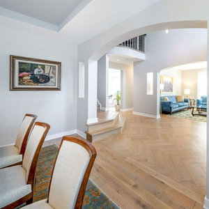 Plancher en bois massif de chêne de 18 mm, planches de bois dur imperméables avec grain naturel, moderne ABCD pour salon - Product Image 3