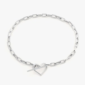 Pulsera de Cadena con Cierre de Corazón de Diamantes, Oro Sólido de 10k, 14k, 18k, Pulsera Apilable, Joyería Minimalista - Product Image 3