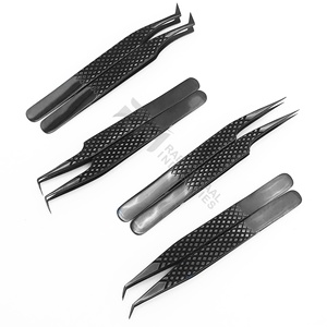 Pince à épiler pour extensions de cils en acier inoxydable plaqué plasma noir de qualité supérieure RMI, poignée diamantée, 4 pointes différentes - Product Image 6