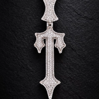 Harmonic Jewels Collier Pendentif Croix Gothique Chrétienne Hip Hop Personnalisé, Charme en Moissanite Micro-Pavé Brillant, Argent 925