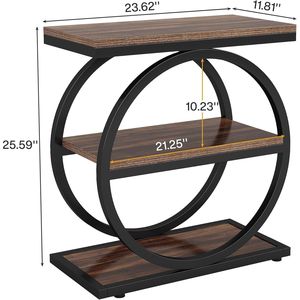 Industrial 3-Tier Console <b>Table</b> Round Metal Frame <b>Sofa</b> <b>Side</b> <b>Table</b> - Product Image 4