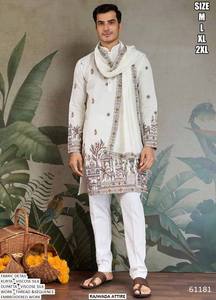 Ensemble Kurta pour homme en viscose, coupe régulière, longueur au sol, brodé Bandhani traditionnel, séchage rapide, idéal pour mariage et Diwali - Collection Desert Royal - Product Image 2