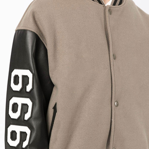 Blouson universitaire unisexe en laine beige OEM 2026 avec col montant, logo frontal, coupe classique, style décontracté hiver – En promotion - Product Image 5