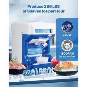 Macchina Elettrica Professionale per Ghiaccio Tritato, 286 libbre/ora, Contenitore da 2L, 250W, 1500 RPM, da Tavolo, per Ghiaccio a Cubetti e Coni di Neve - Product Image 2