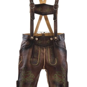 Shorts en cuir bavarois de qualité supérieure, couleur marron uni, taille élastique, coupe ajustée, écologiques, anti-plis - Product Image 3
