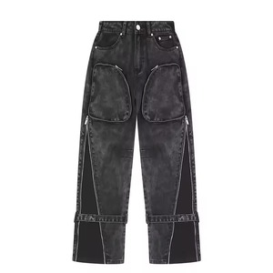 Pantalones Cargo de Mezclilla para Mujer, Cintura Alta, Ecológicos, Transpirables, con Cremalleras y Aberturas, Corte Regular, Largos - Product Image 5