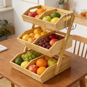 Panier de rangement en bambou à 3 niveaux grande capacité, personnalisable, <span class=keywords><strong>pour</strong></span> fruits, légumes, collations et articles ménagers - Product Image 4