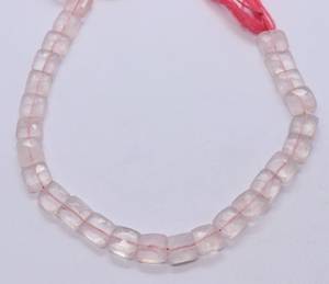 Perles de quartz rose naturel facettées en forme de chiclet, taille 7x8-8x8 MM, perles de pierres précieuses en quartz rose en forme de chiclet, 8 pouces - Product Image 4