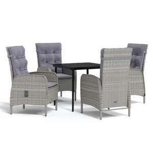 Set da Pranzo da Giardino in Rattan Grigio per 4 Persone, Resistente alle Intemperie, Arredamento da Esterno in Stile Contemporaneo con Struttura in Metallo - Product Image 2