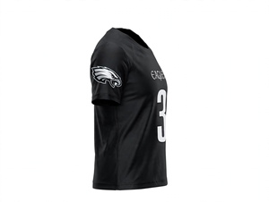 Camiseta deportiva negra de cuello en V, personalizada con el nombre y número del equipo de fútbol americano, diseño de águila, de secado rápido, estilo holgado, gran venta. - Product Image 5