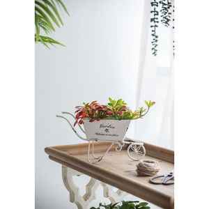 Fioriera Decorativa in Metallo Bianco Stile Carriola Anticata 11.5x4x7 Pollici, Attraente Vaso da Tavolo e Decorazione per Piante - Product Image 1