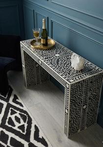 Mesa Auxiliar Moderna con Incrustaciones de Resina y Madera, Diseño Geométrico a Rayas Blancas y Negras, Decoración para Sala de Estar, Mueble para el Hogar, Mesa de Centro - Product Image 4