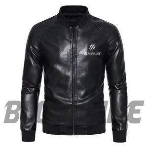 Blouson Bomber Homme en Cuir PU Noir Col Montant Fermeture Éclair Coupe Slim Idéal Automne - Product Image 4