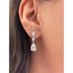 Pear Cut Diamond Drop <b>Earrings</b> in White Gold Three Stone <b>Dangle</b> <b>Earrings</b> Elegant Bridal Wedding Jewelry Luxury Statement <b>Earring</b> - Product Image 1