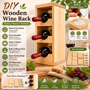 Estante para Vino de Madera de Pino Natural Hecho a Mano, Organizador de Botellas de 3 Niveles con Piedra Difusora de Aroma - Product Image 1