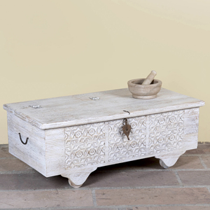 Unique Mango Wood <b>With</b> Iron Fittings <b>Storage</b> Box Feature Original Hand Carving Solid Wooden Home Villa Living Room <b>Coffee</b> <b>Table</b> - Product Image 4