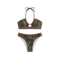 Ensemble de bikini perlé pour femme, maillot de bain 2 pièces à nouer, broderie main motif étoile de mer, noir, en spandex et polyester