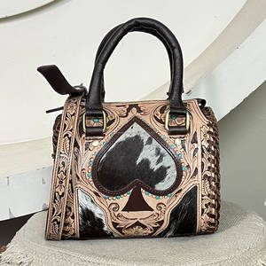 New Arrival Hot Selling Hand Tooled Cowhide <b>Leather</b> <b>Small</b> Speedy <b>Bags</b> Trending Spade Design Floral Crossbody Travel Handbags - Product Image 2