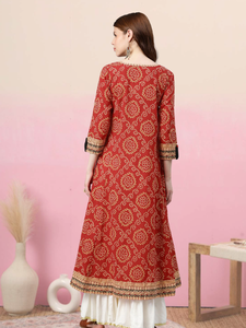 Cotton Bandhej Printed <b>Kurti</b> And Floral Blouse Collection Mid Thigh Short <b>Kurti</b> Flared Kurta Regular Blouse Ethnic Women Cloths - Product Image 3