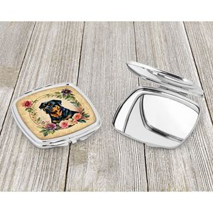 Compact Folding Handheld Makeup <b>Mirror</b> Rottweiler Flowers Decorative <b>Travel</b> Accessory Gift for Women and Girls - Product Image 3