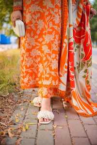 Salwar Kameez en coton à motifs floraux orange pour femme, coupe ample, longueur genou, tenue ethnique traditionnelle Inde Pakistan, décontracté, pour fêtes, livraison rapide - Product Image 4