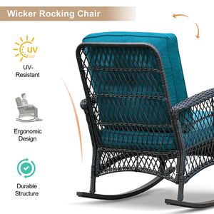 Set di Mobili da Esterno in 3 Pezzi Blu Ciano, Sedia a Dondolo in Vimini con Cuscini Impermeabili - Product Image 4