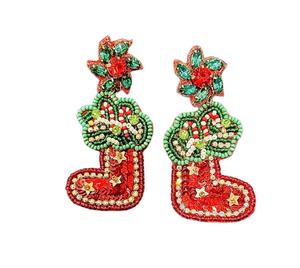 Women Red Green Festive Bow Beaded Handwork Embroidery Drop Earrings Unique Fancy Latest & Premium High Quality Jewelry For <b>Girl</b> - Product Image 3