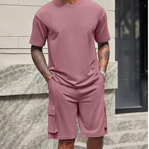 Mens Summer <b>Set</b> Manufacturer T Shirt Cargo Shorts 2 Piece 220 GSM Cotton Oversized OEM Custom Logo Bulk - Product Image 2