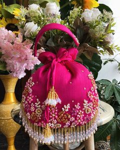 PRODUCTS EMBROIDERED BEADED DRAWSTRING Potli Bag Evening Party Handbag Bridal <b>Wedding</b> Purse Jewelry Cosmetics Packaging - Product Image 3