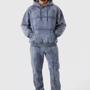 Men Winter Vintage Acid Wash Hooded Tracksuit Custom Logo Printed Casual Streetwear Gym Outfit OEM Service - Product Image 1