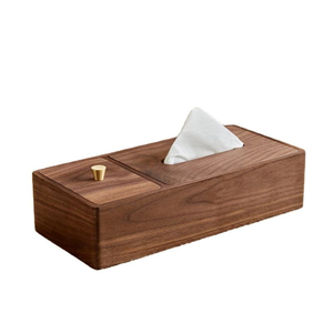 Caja de pañuelos de madera de nogal negro con dispensador integrado de algodón dental y almacenamiento multifuncional de pañuelos - Product Image 1