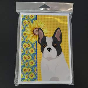 Tournesols d'été Bulldog français noir et blanc Pack 8 capricieux A7 Taille 5x7 Cartes vierges avec enveloppes pour salutations - Product Image 3