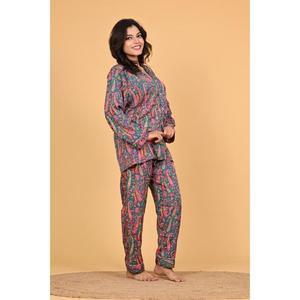 Conjunto de Pijama de Polycrêpe para Mujer, Hecho a Mano en India, Estampado, Ropa de Dormir, Ropa de Estar por Casa, Ligero y Cómodo para Verano - Product Image 3