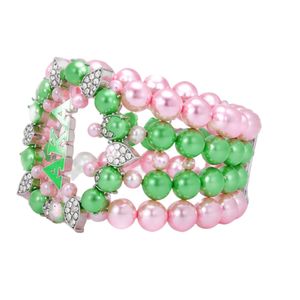 Bracelet à 5 brins en perles roses et vertes pour femmes, bijoux à la mode, élégant, à plusieurs rangs, accessoire décoratif pour le poignet, cadeau - Product Image 5