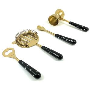 Juego de herramientas de bar con diseño de puntos y mango negro de primera calidad, ideal para bares domésticos, clubes, fiestas, hoteles, restaurantes y ocasiones especiales. - Product Image 4
