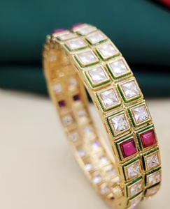 Designer Stylish <b>Gold</b> Finish With Stones Look Two <b>Set</b> OF <b>Bangles</b> Stylish Openable <b>Bangles</b> for Women For Wedding Wear - Product Image 3