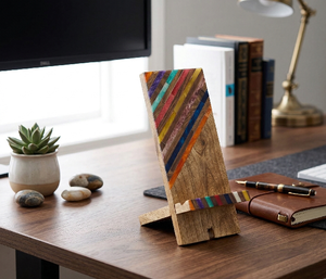 Mobile Stand Boho Style Cellphone <b>Holder</b> Desktop Organizer Charging Station Compatible with All Smartphones <b>Tablets</b> Natural wood - Product Image 6