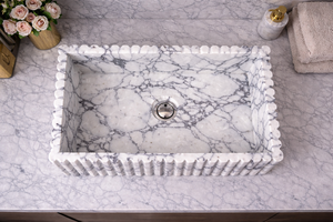 Lavabo de Mármol Calacatta Blanco de Lujo, Diseño Acanalado, Lavabo de Piedra para Baño, Lavabo de Encimera de Mármol Hecho a Mano - Product Image 2