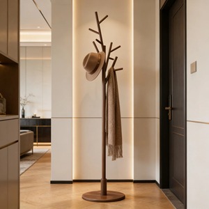 Perchero minimalista de pie con ganchos en forma de rama para almacenamiento en la entrada, diseño en madera - Product Image 5