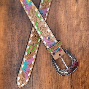 Premium Quality Handmade <b>Tooled</b> <b>Leather</b> <b>Belt</b> for Women Customized Heavy Duty Western Full Grain Genuine Cowhide <b>Leather</b> <b>Belts</b> - Product Image 2