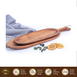 Assiettes de service ovales en bois de qualité supérieure avec poignée, grand plateau à apéritifs, ensemble petit et grand, assiettes en bois d'acacia - Product Image 4